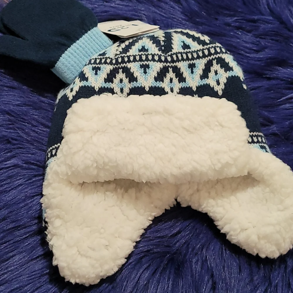 NEW Toddler Love2Design Hat Mittens Set L2D blue multi - Picture 1 of 8